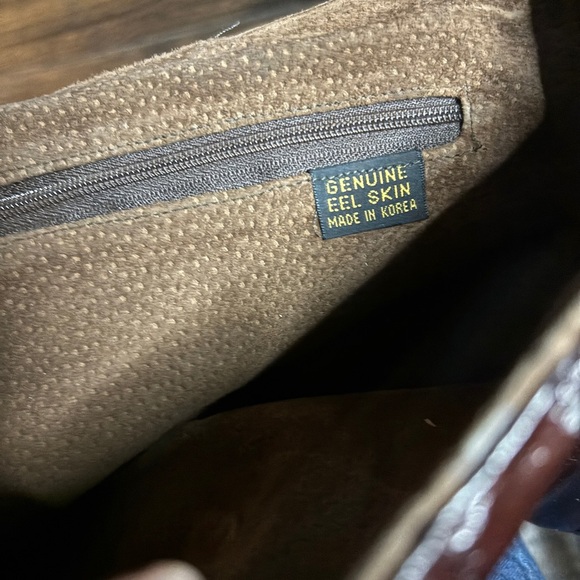 Women’s Vintage Genuine Eel Skin Shoulder Bag Brown Convertible Clutch - Picture 4 of 8